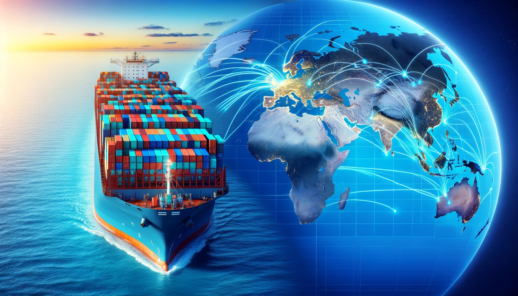Rail freight train traveling from China to Europe through Central Asia