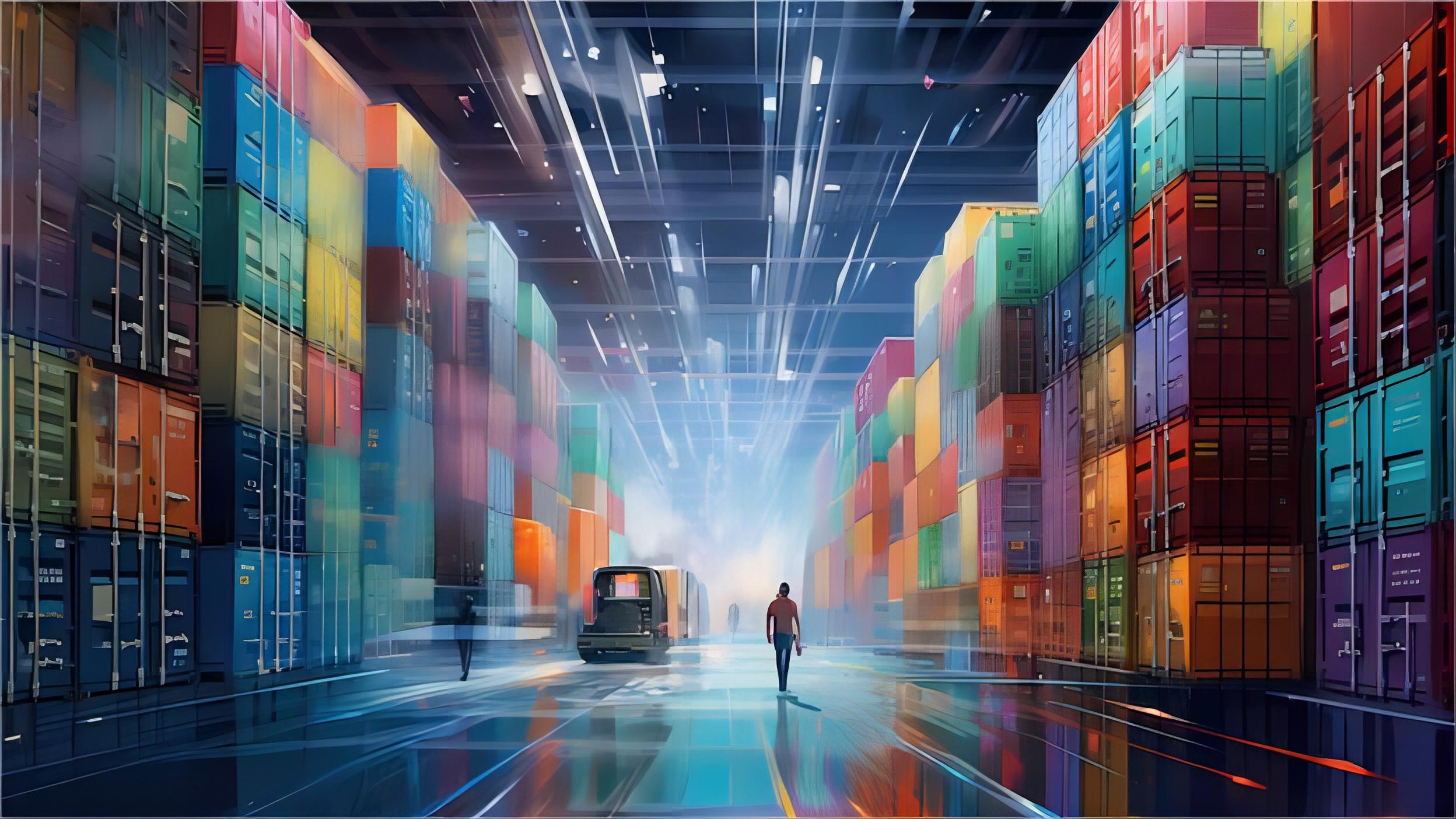 Logistics worker performing factory pickup in a Chinese industrial warehouse