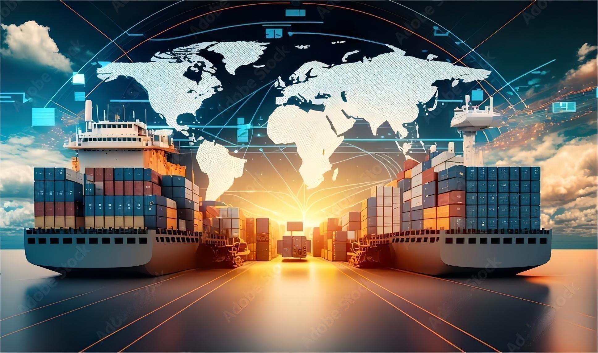 Logistics chain infographic for trans-pacific shipping