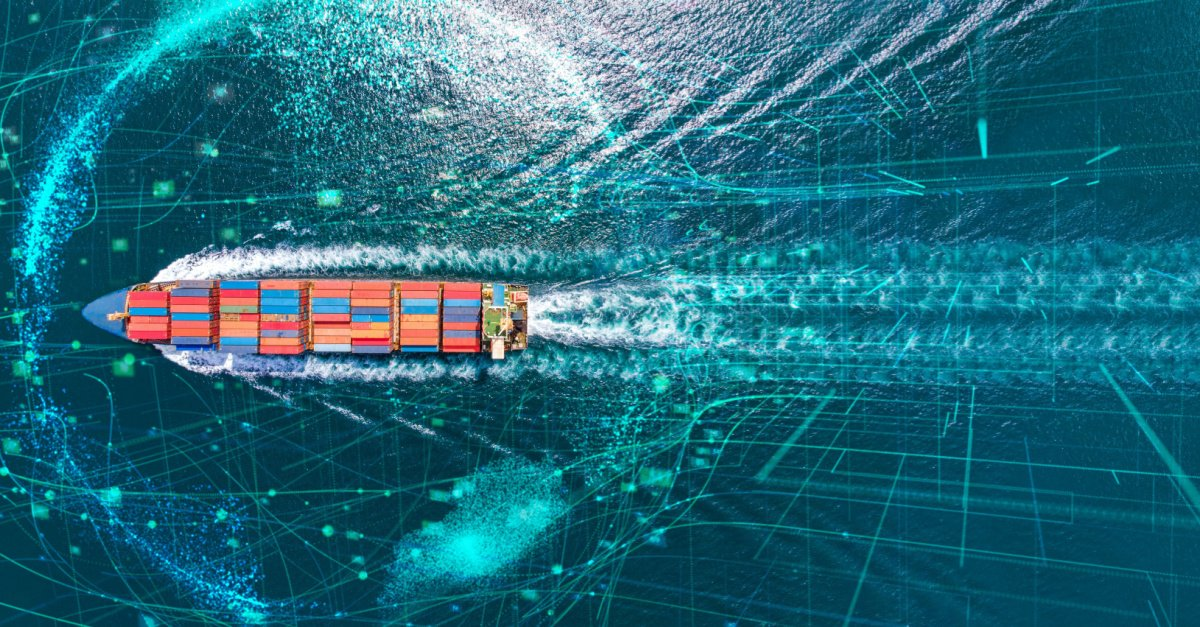 Cargo ship loaded with containers at a busy port